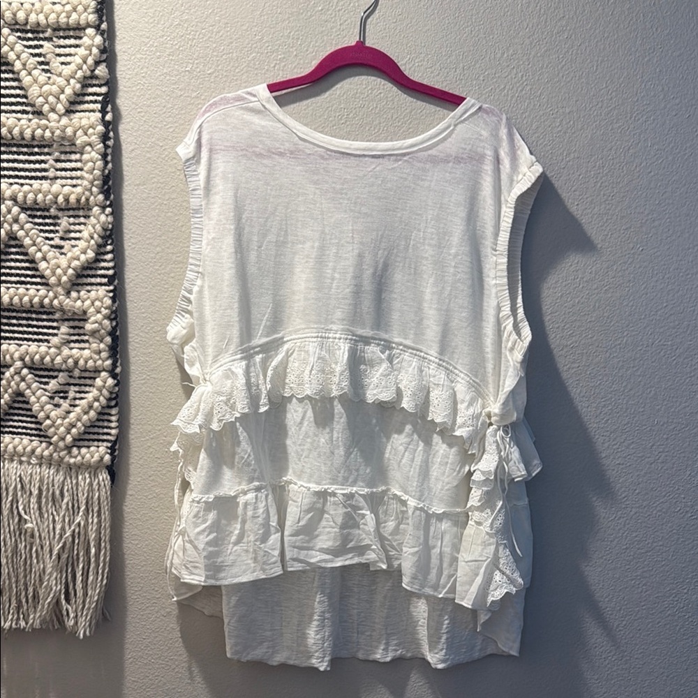 FREE PEOPLE White Ruffled Women's Top
